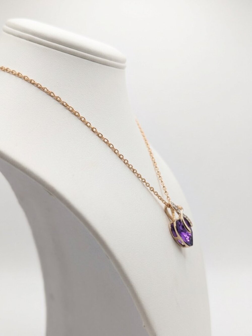 Gold Tone Purple Faceted Crystal Heart Necklace - Rhinestone Ribbon Bail Bb18 - Picture 4 of 7